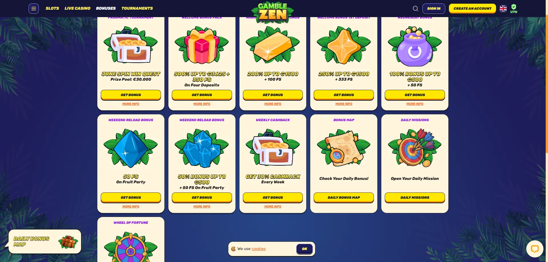 Realz Casino bonus benvenuto 100% fino a 500 euro 200 giri gratuiti